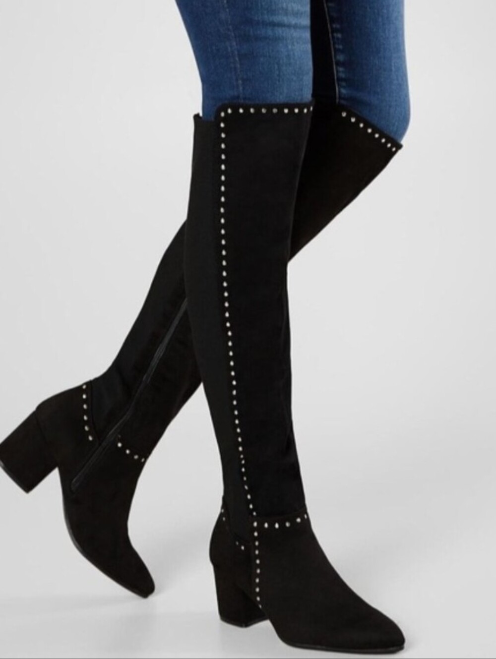 Over-the-Knee Studded Block Heel Boots